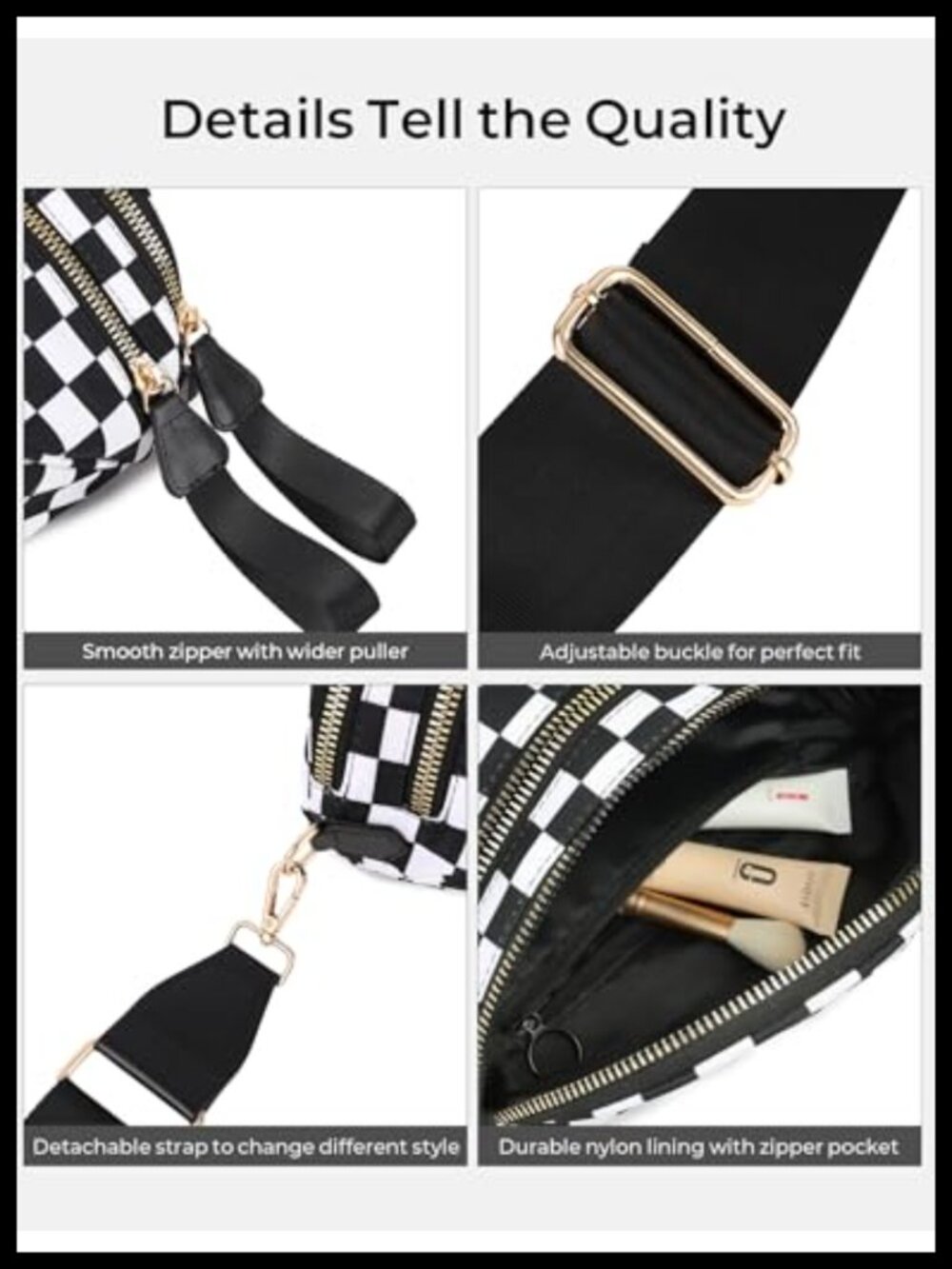 Nylon Checkered Crossbody Bum Bag Sling Fanny Pack Adjustable Strap - Picture 4 of 6
